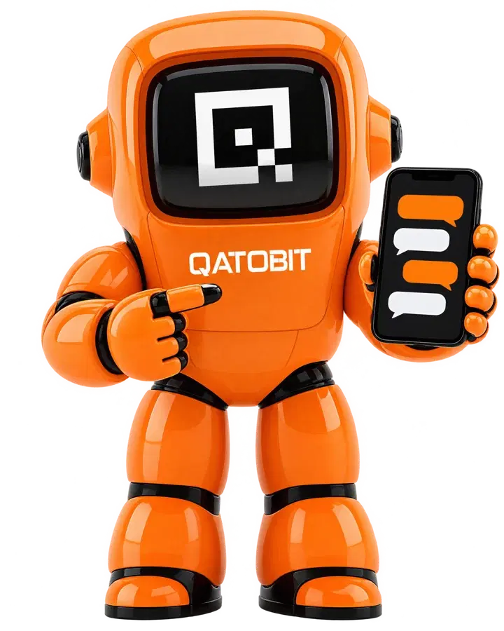 Qai holding a phone with a chat on its screen